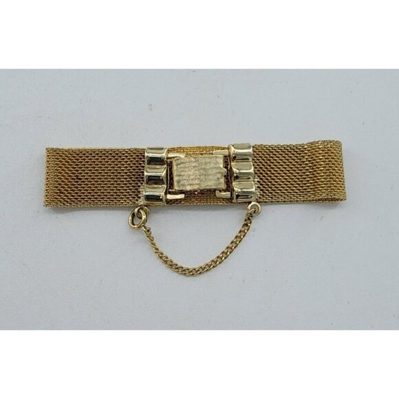 Unbranded Gold Tone Mesh Bracelet w/ Safety Chain Black Flower Cameo Rhinestone - Picture 3 of 8